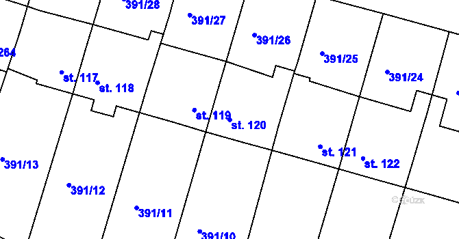 Parcela st. 120 v KÚ Vranov u Brna, Katastrální mapa