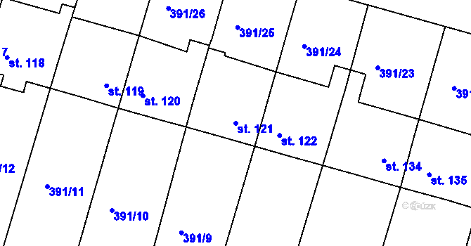 Parcela st. 121 v KÚ Vranov u Brna, Katastrální mapa