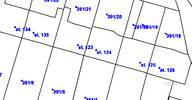 Parcela st. 124 v KÚ Vranov u Brna, Katastrální mapa