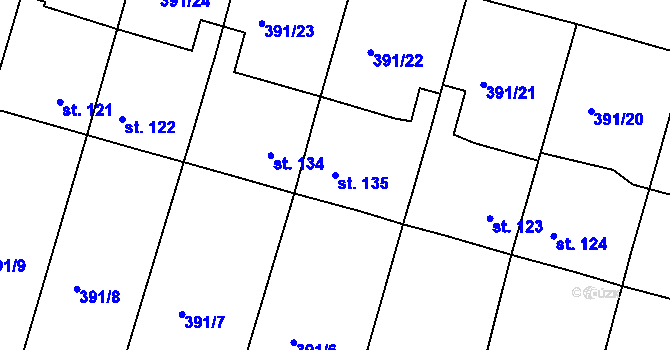 Parcela st. 135 v KÚ Vranov u Brna, Katastrální mapa