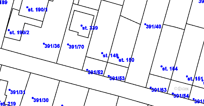Parcela st. 149 v KÚ Vranov u Brna, Katastrální mapa