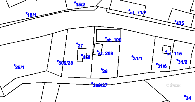 Parcela st. 209 v KÚ Vranov u Brna, Katastrální mapa