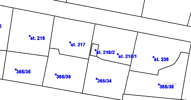 Parcela st. 218/2 v KÚ Vranov u Brna, Katastrální mapa