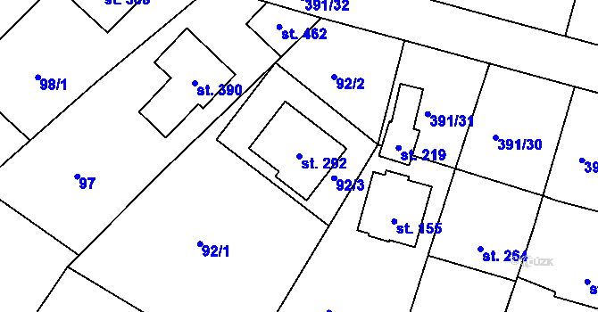 Parcela st. 292 v KÚ Vranov u Brna, Katastrální mapa