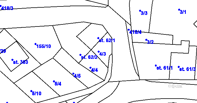 Parcela st. 4/3 v KÚ Vranov u Brna, Katastrální mapa