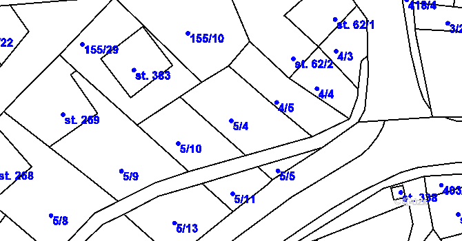 Parcela st. 5/4 v KÚ Vranov u Brna, Katastrální mapa
