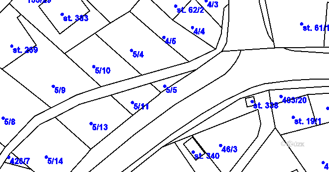 Parcela st. 5/5 v KÚ Vranov u Brna, Katastrální mapa