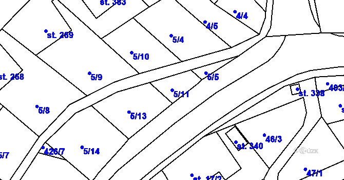 Parcela st. 5/11 v KÚ Vranov u Brna, Katastrální mapa