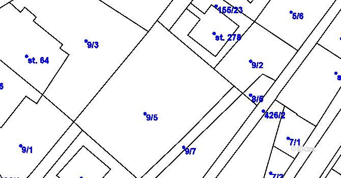 Parcela st. 9/4 v KÚ Vranov u Brna, Katastrální mapa