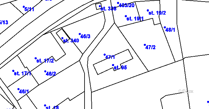 Parcela st. 47/1 v KÚ Vranov u Brna, Katastrální mapa