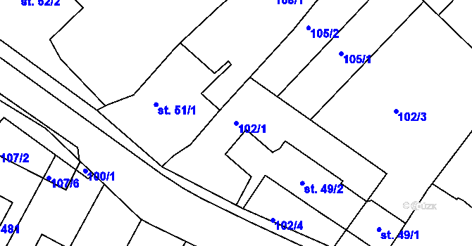 Parcela st. 102/1 v KÚ Vranov u Brna, Katastrální mapa