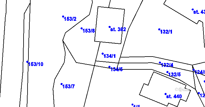 Parcela st. 134/1 v KÚ Vranov u Brna, Katastrální mapa