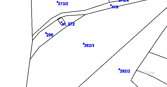 Parcela st. 292/1 v KÚ Vranov u Brna, Katastrální mapa