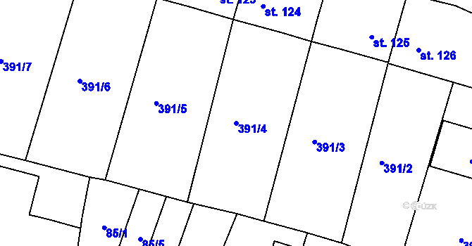 Parcela st. 391/4 v KÚ Vranov u Brna, Katastrální mapa
