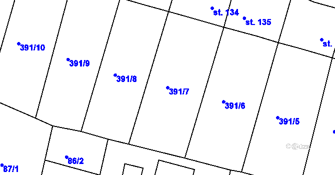 Parcela st. 391/7 v KÚ Vranov u Brna, Katastrální mapa