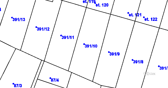Parcela st. 391/10 v KÚ Vranov u Brna, Katastrální mapa