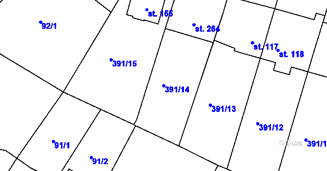Parcela st. 391/14 v KÚ Vranov u Brna, Katastrální mapa