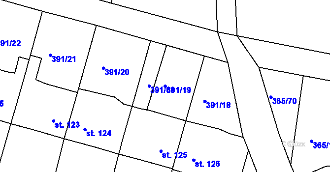 Parcela st. 391/19 v KÚ Vranov u Brna, Katastrální mapa