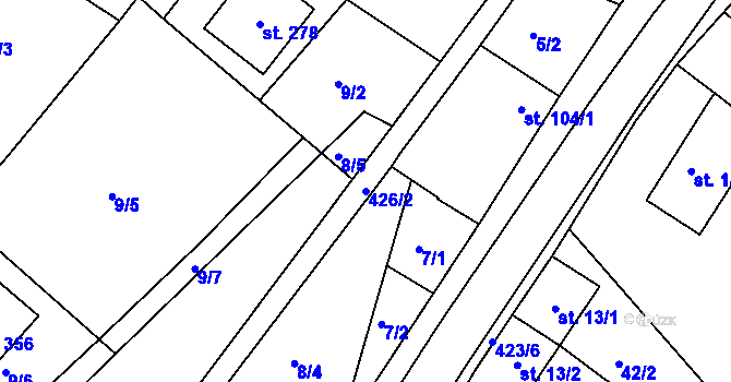 Parcela st. 426/2 v KÚ Vranov u Brna, Katastrální mapa