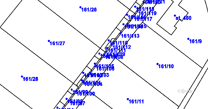 Parcela st. 161/108 v KÚ Vranov u Brna, Katastrální mapa