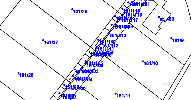 Parcela st. 161/109 v KÚ Vranov u Brna, Katastrální mapa