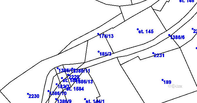 Parcela st. 185/3 v KÚ Vranov nad Dyjí, Katastrální mapa