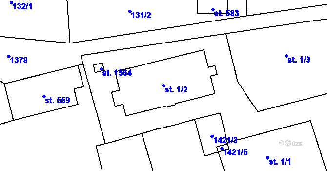 Parcela st. 1/2 v KÚ Vranov nad Dyjí, Katastrální mapa