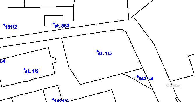 Parcela st. 1/3 v KÚ Vranov nad Dyjí, Katastrální mapa