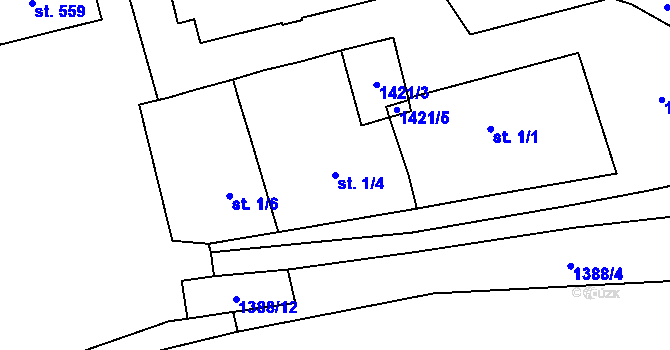 Parcela st. 1/4 v KÚ Vranov nad Dyjí, Katastrální mapa