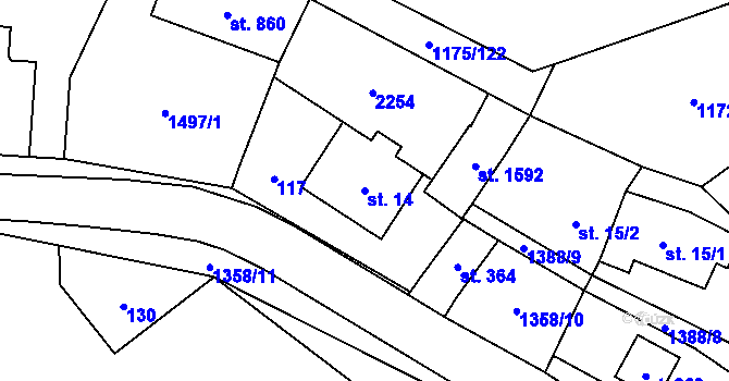 Parcela st. 14 v KÚ Vranov nad Dyjí, Katastrální mapa