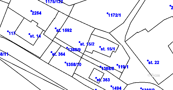 Parcela st. 15/4 v KÚ Vranov nad Dyjí, Katastrální mapa