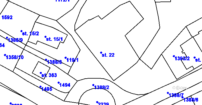 Parcela st. 22 v KÚ Vranov nad Dyjí, Katastrální mapa