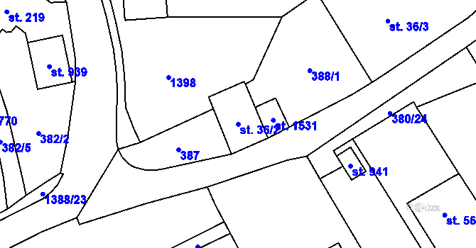 Parcela st. 36/2 v KÚ Vranov nad Dyjí, Katastrální mapa