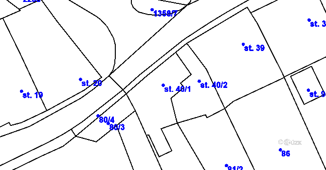 Parcela st. 40/1 v KÚ Vranov nad Dyjí, Katastrální mapa