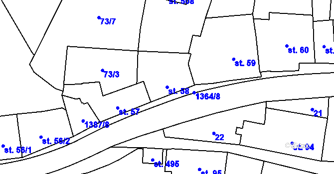 Parcela st. 58 v KÚ Vranov nad Dyjí, Katastrální mapa