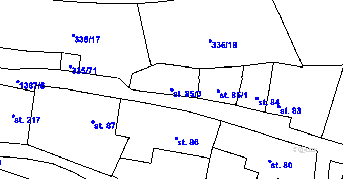Parcela st. 85/3 v KÚ Vranov nad Dyjí, Katastrální mapa