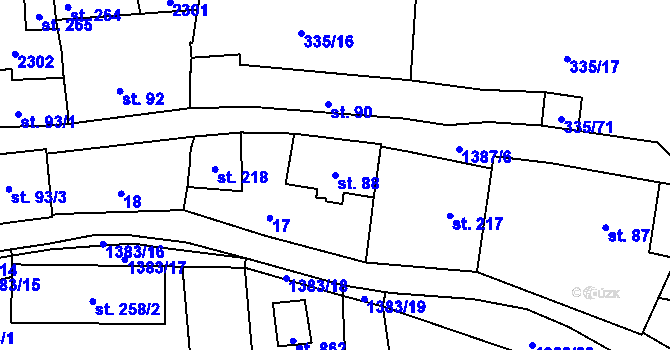 Parcela st. 88 v KÚ Vranov nad Dyjí, Katastrální mapa
