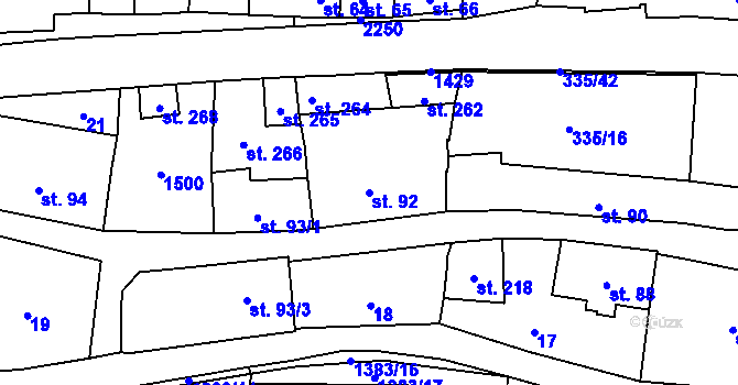 Parcela st. 92 v KÚ Vranov nad Dyjí, Katastrální mapa