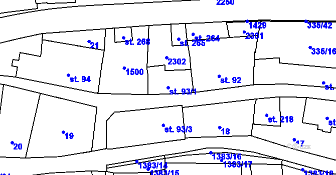 Parcela st. 93/1 v KÚ Vranov nad Dyjí, Katastrální mapa