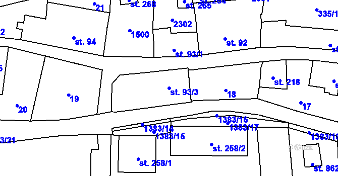 Parcela st. 93/3 v KÚ Vranov nad Dyjí, Katastrální mapa