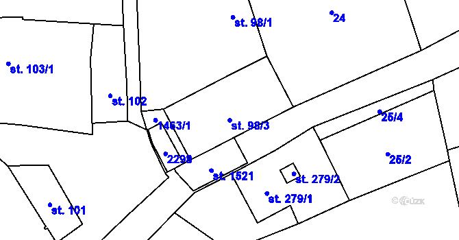 Parcela st. 98/3 v KÚ Vranov nad Dyjí, Katastrální mapa