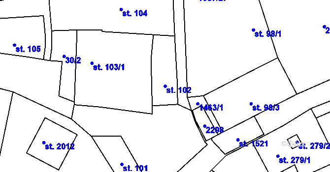 Parcela st. 102 v KÚ Vranov nad Dyjí, Katastrální mapa