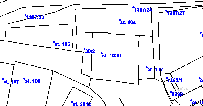 Parcela st. 103/1 v KÚ Vranov nad Dyjí, Katastrální mapa