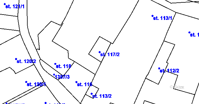 Parcela st. 117/2 v KÚ Vranov nad Dyjí, Katastrální mapa