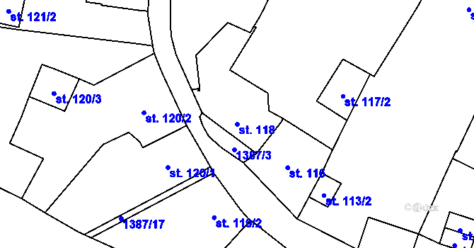 Parcela st. 118 v KÚ Vranov nad Dyjí, Katastrální mapa