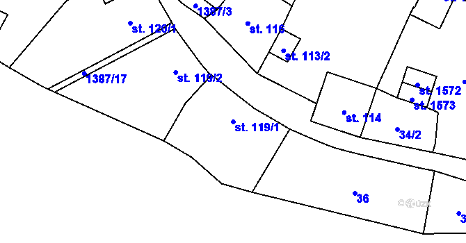 Parcela st. 119/1 v KÚ Vranov nad Dyjí, Katastrální mapa