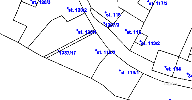 Parcela st. 119/2 v KÚ Vranov nad Dyjí, Katastrální mapa