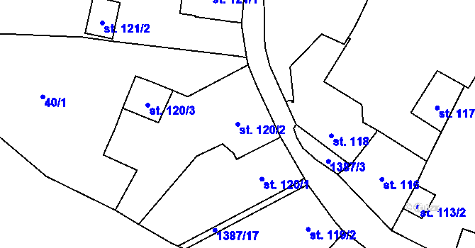 Parcela st. 120/2 v KÚ Vranov nad Dyjí, Katastrální mapa
