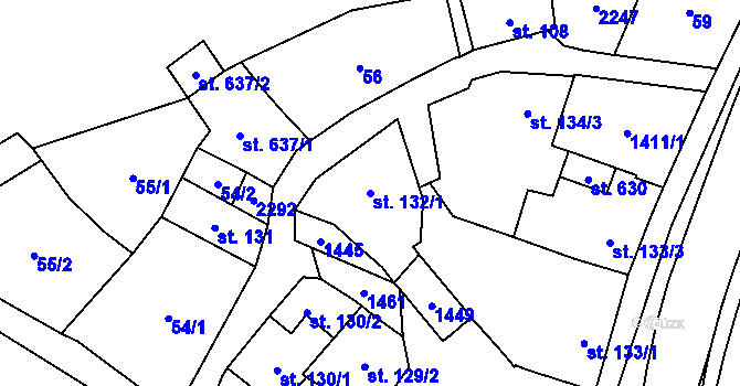 Parcela st. 132/1 v KÚ Vranov nad Dyjí, Katastrální mapa
