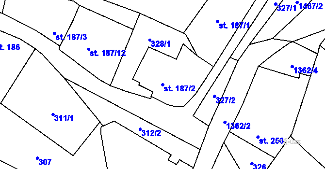 Parcela st. 187/2 v KÚ Vranov nad Dyjí, Katastrální mapa